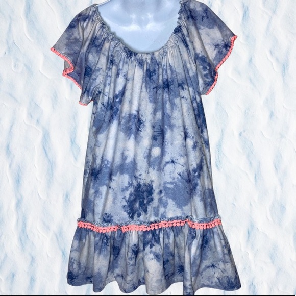Wonder Nation Blue Tie Dye PomPom Ric Rac Short Sleeved Top/Coverup Size Med 7/8 - Picture 3 of 12